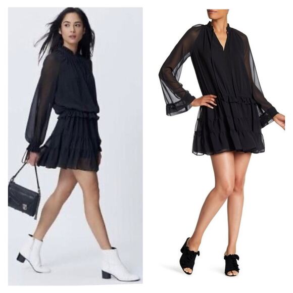 NWT Rebecca Minkoff Dylan Long Sleeve Ruffle Mini Dress S Romantic Sheer Chic - Picture 1 of 16